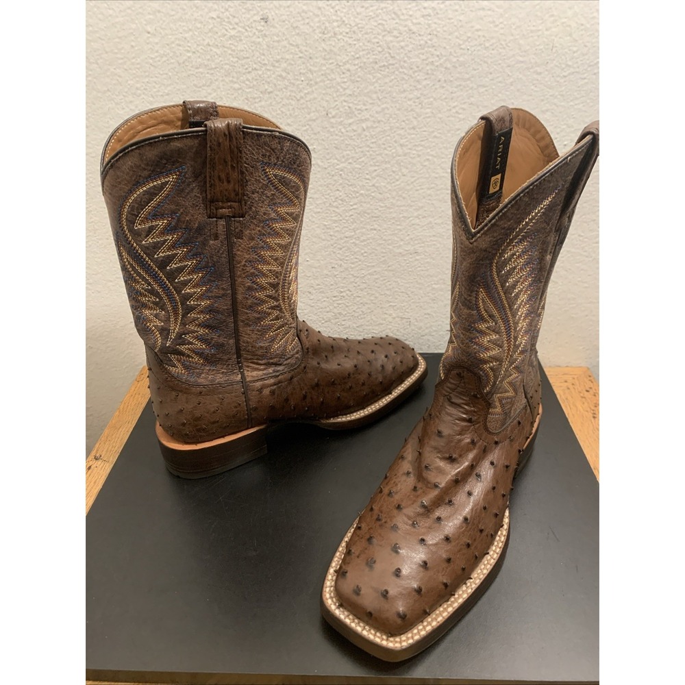 Ariat Full Quill Ostrich Boots Hand Made 10034051 Brown Men 7 D Mint